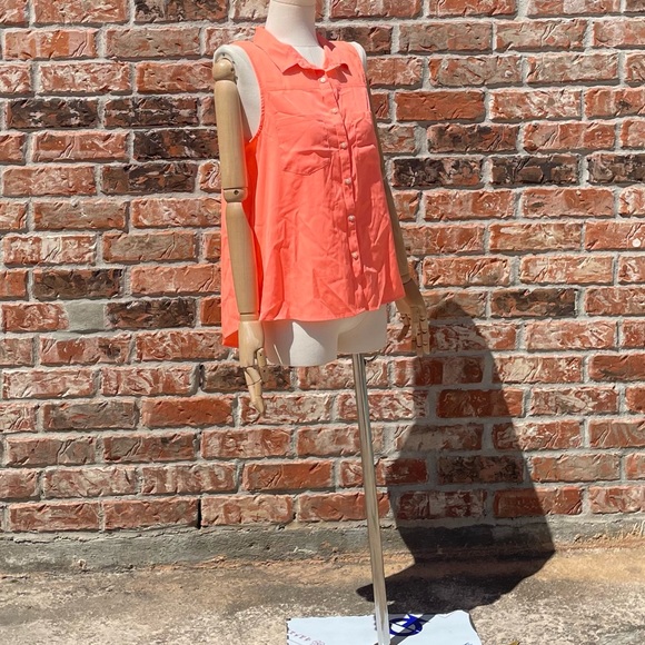American Eagle Outfitters 🦅 orange sleeveless collared button down top / M /EUC - Picture 7 of 17